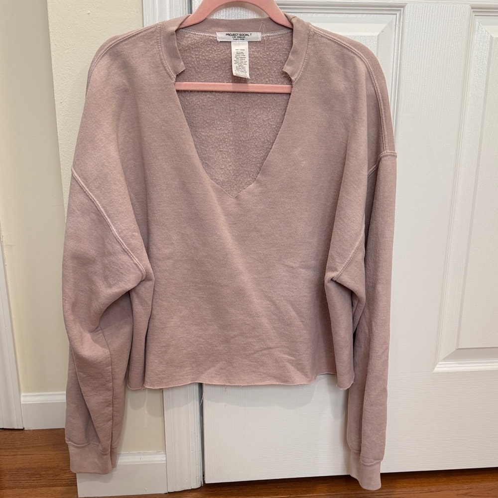 Project Social T Rose-Blush V-Neck Cropped Sweatshirt